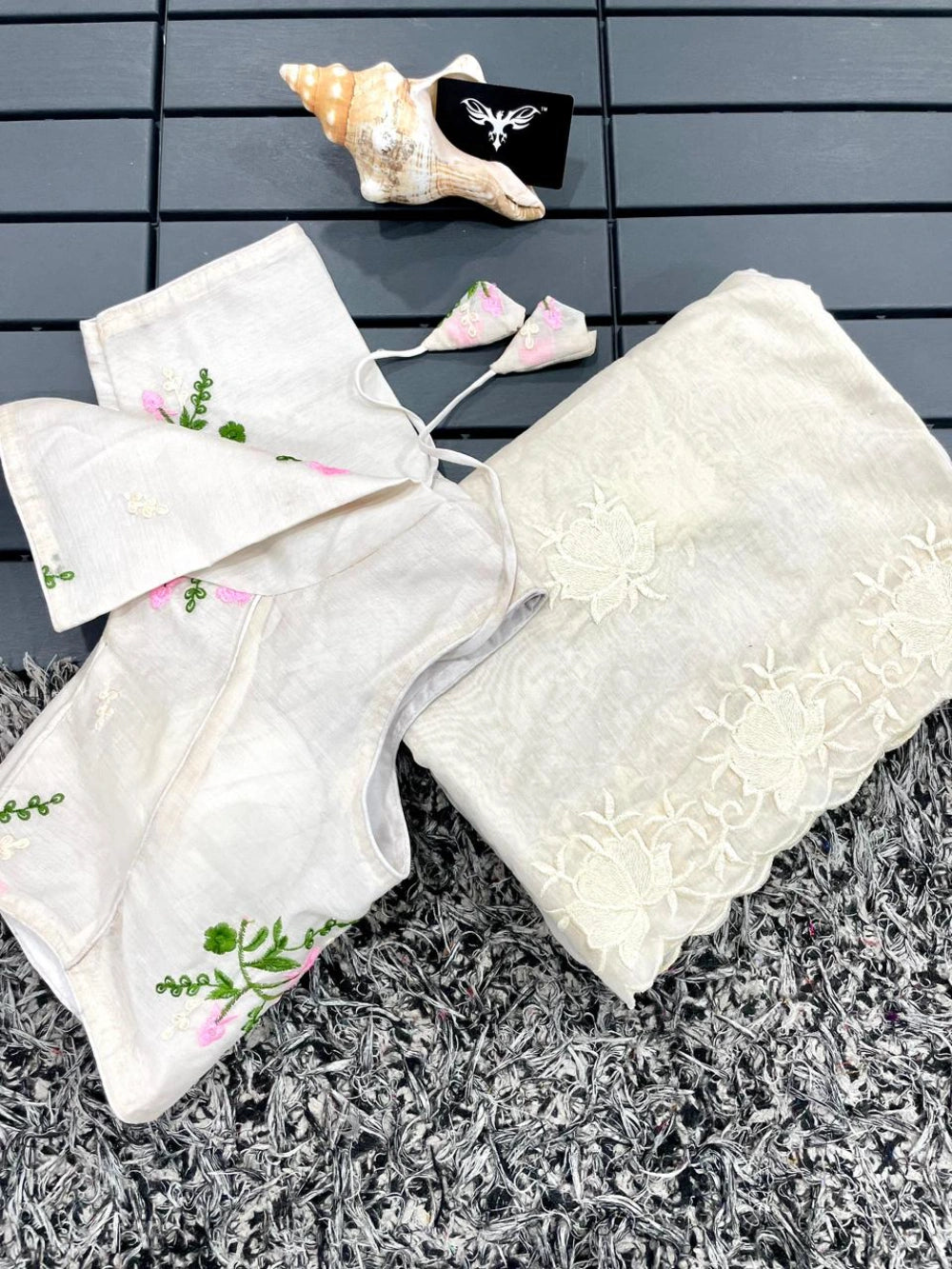 Pure Chanderi Cotton Saree with Embroidery & Cutwork Border – Multi‑Work Blouse