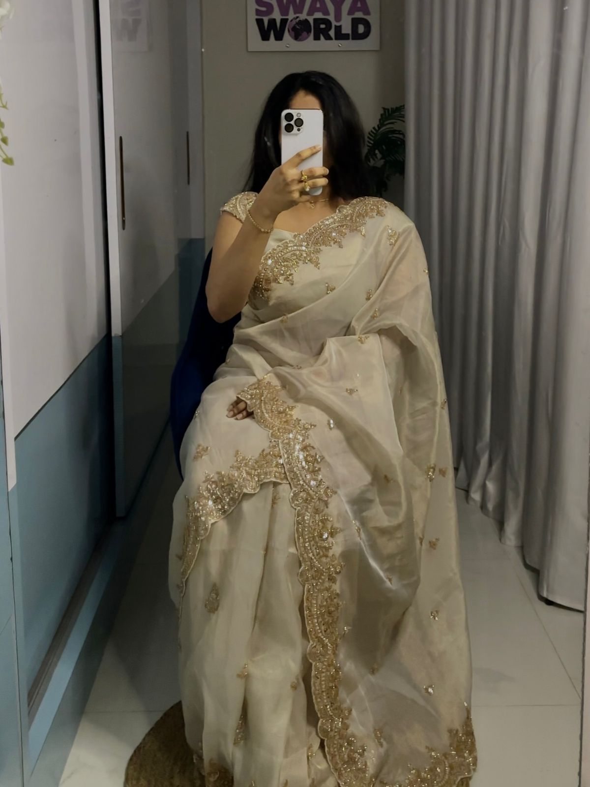 Premium Tissue Silk Saree with Sequins, Cutdana & Bead Work – Border Blouse
