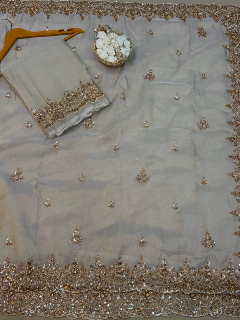 Premium Tissue Silk Saree with Sequins, Cutdana & Bead Work – Border Blouse