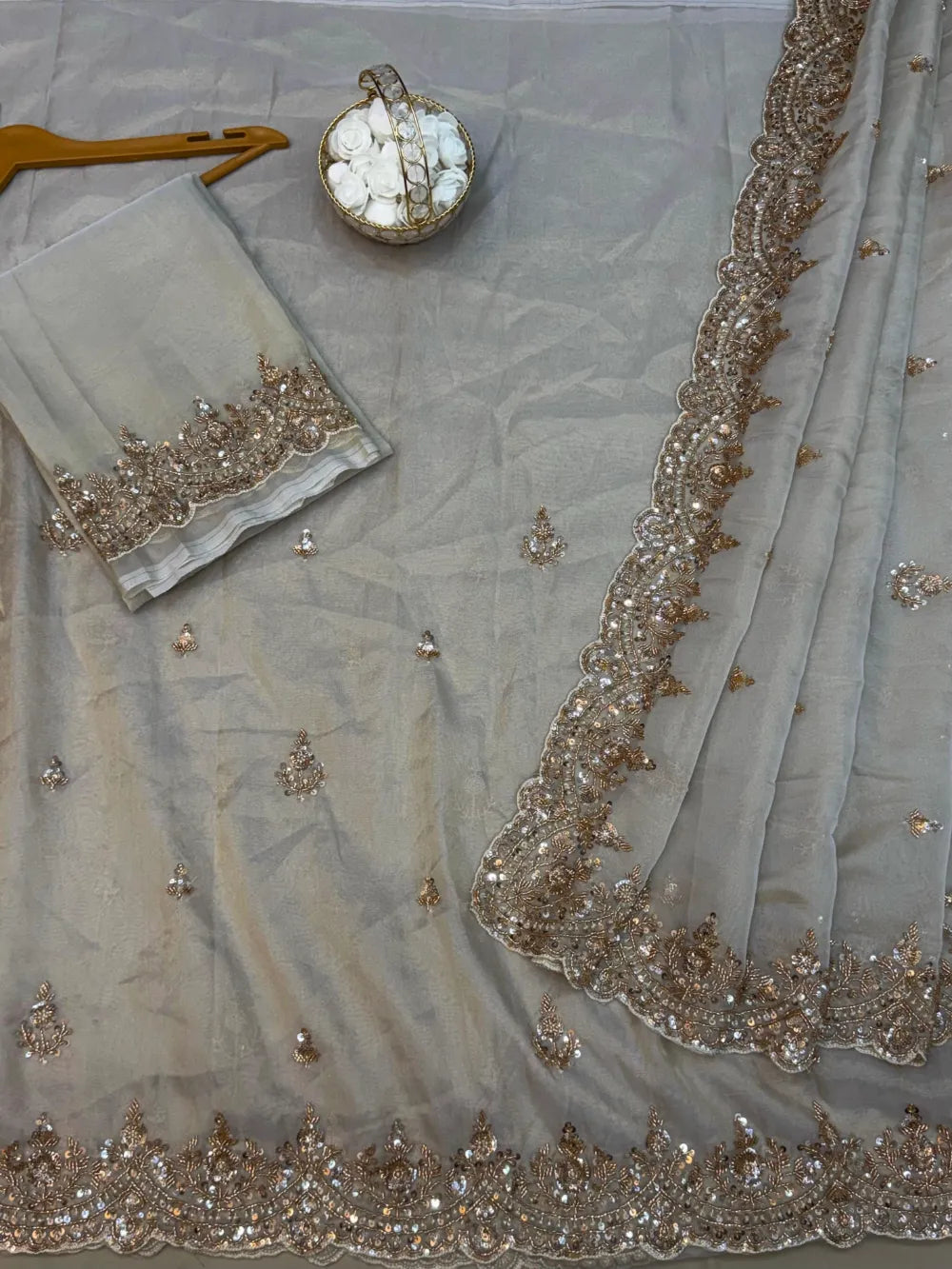 Premium Tissue Silk Saree with Sequins, Cutdana & Bead Work – Border Blouse