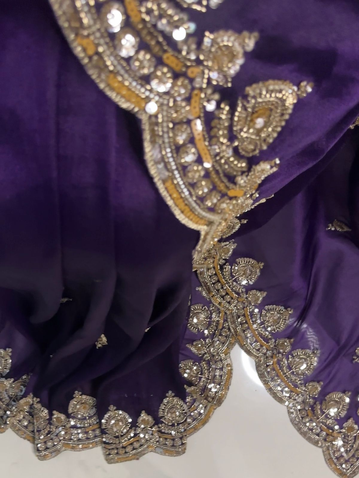 Purple Tissue Silk Saree with Sequins, Cutdana & Bead Work – Border Blouse