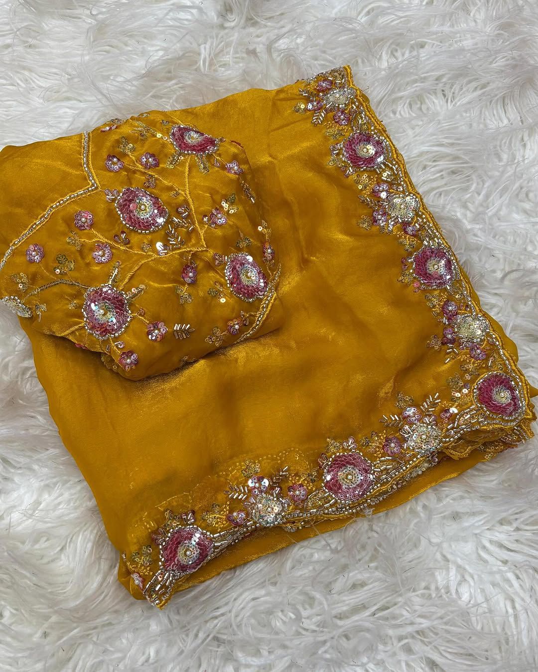 Boutique Dual Tone Space Silk Saree with Sequins, Cut‑Work & Handwork – Designer Blouse