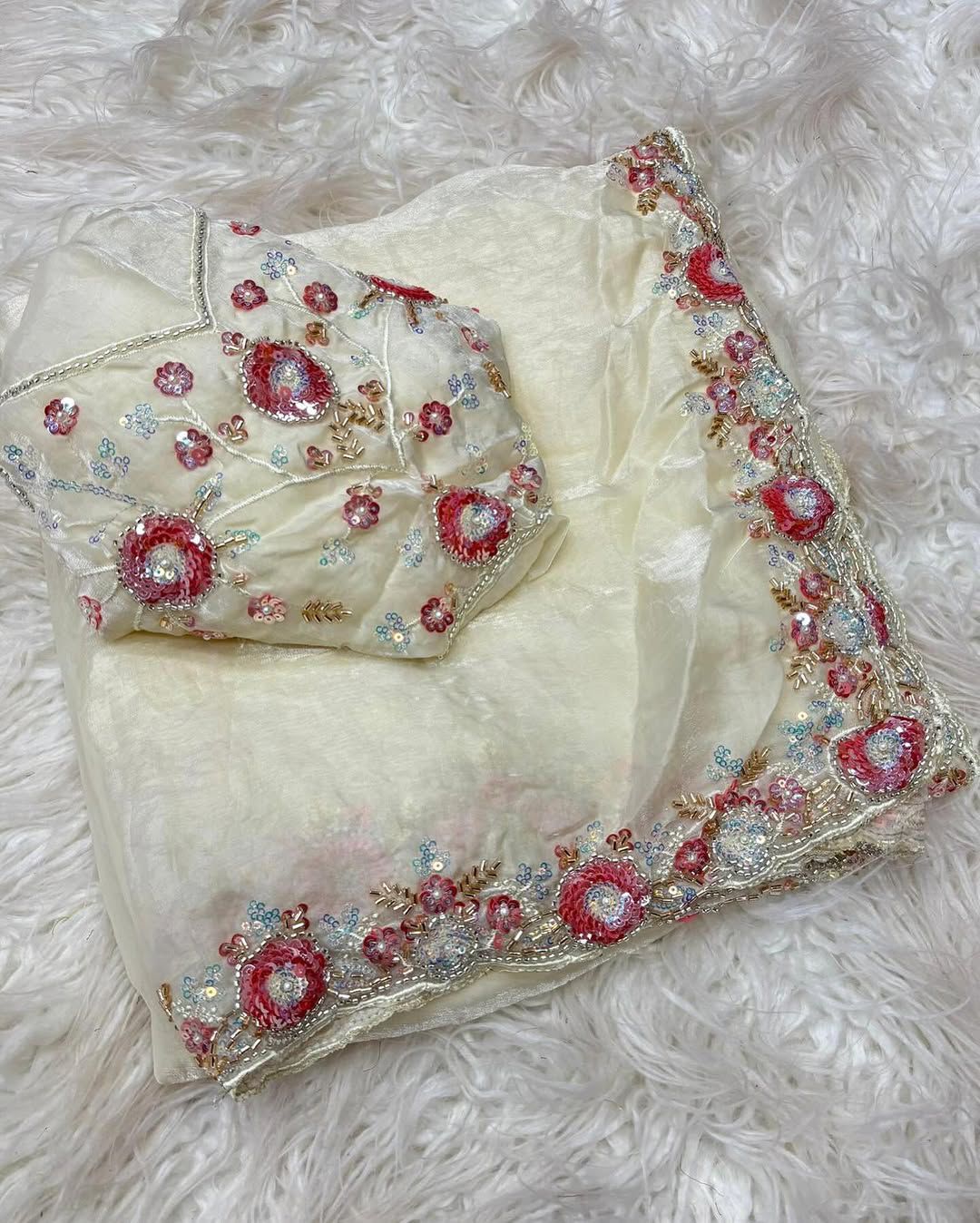 Boutique Dual Tone Space Silk Saree with Sequins, Cut‑Work & Handwork – Designer Blouse