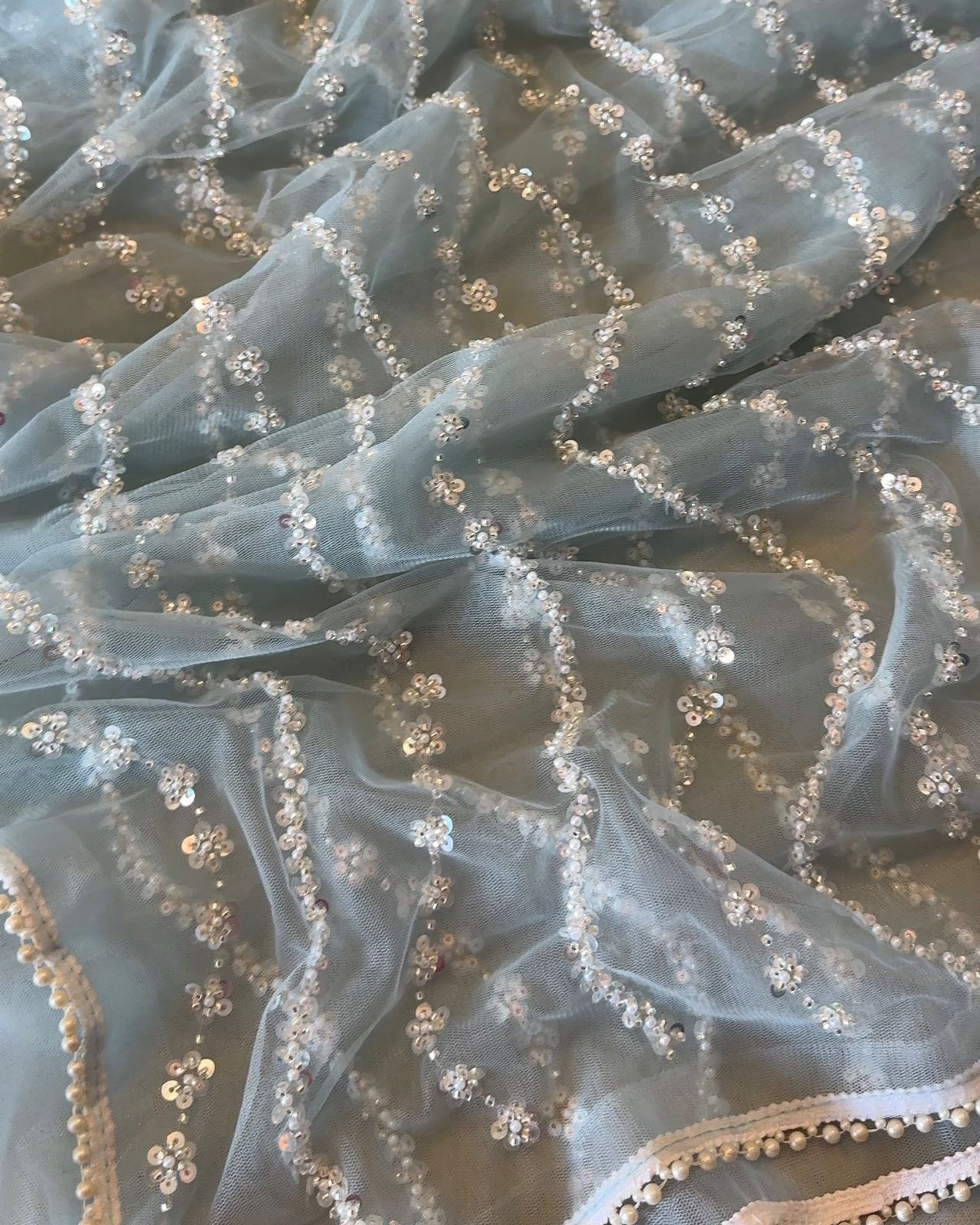 Butterfly Net Saree with Beads & Pearl Work – Designer Blouse