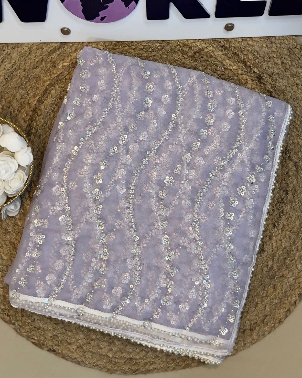 Butterfly Net Saree with Beads & Pearl Work – Designer Blouse