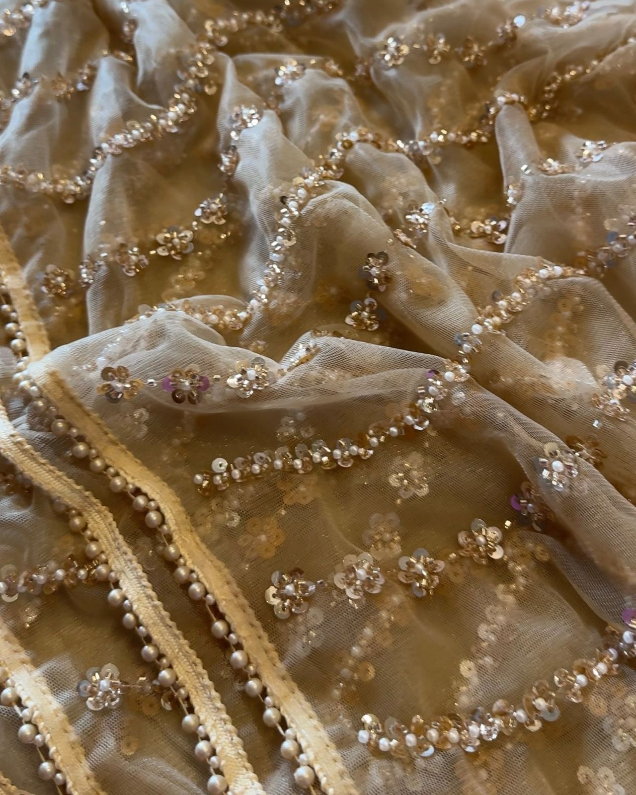 Butterfly Net Saree with Beads & Pearl Work – Designer Blouse