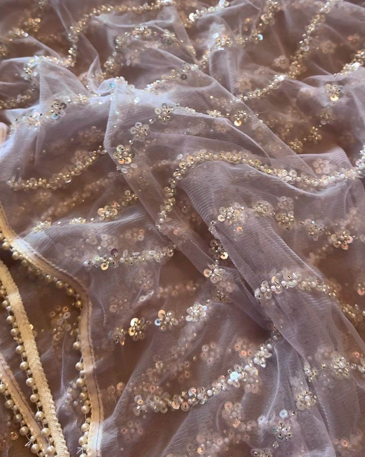 Butterfly Net Saree with Beads & Pearl Work – Designer Blouse