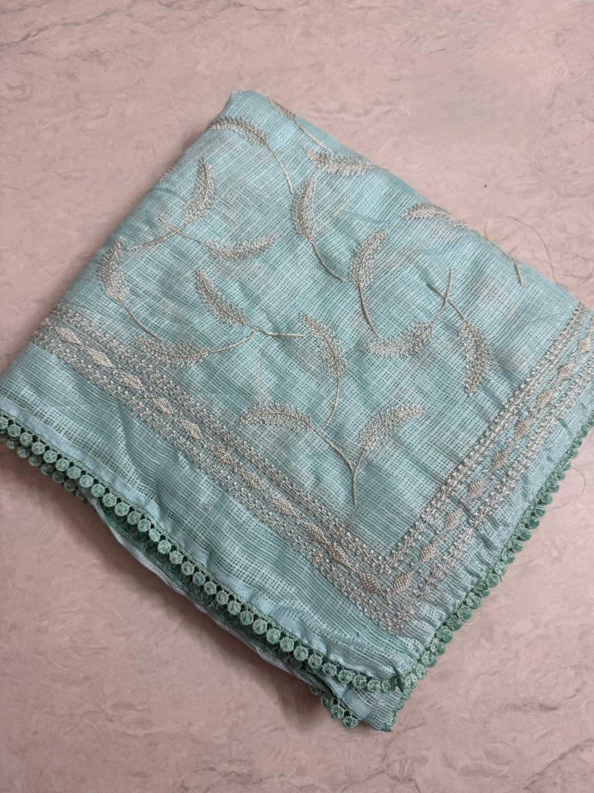 Premium Kota Doriya Saree with Leaf Jaal Work & GPO Lace Border