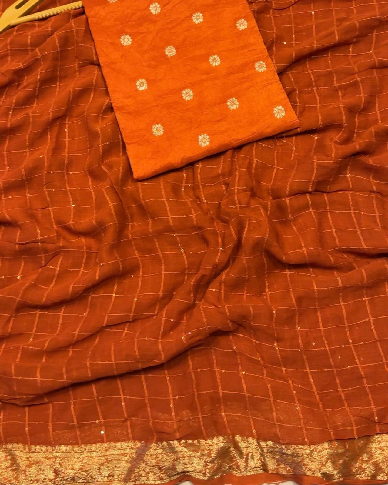 Premium Viscose Georgette Sequins Saree with Weaving Butti Blouse – Orange