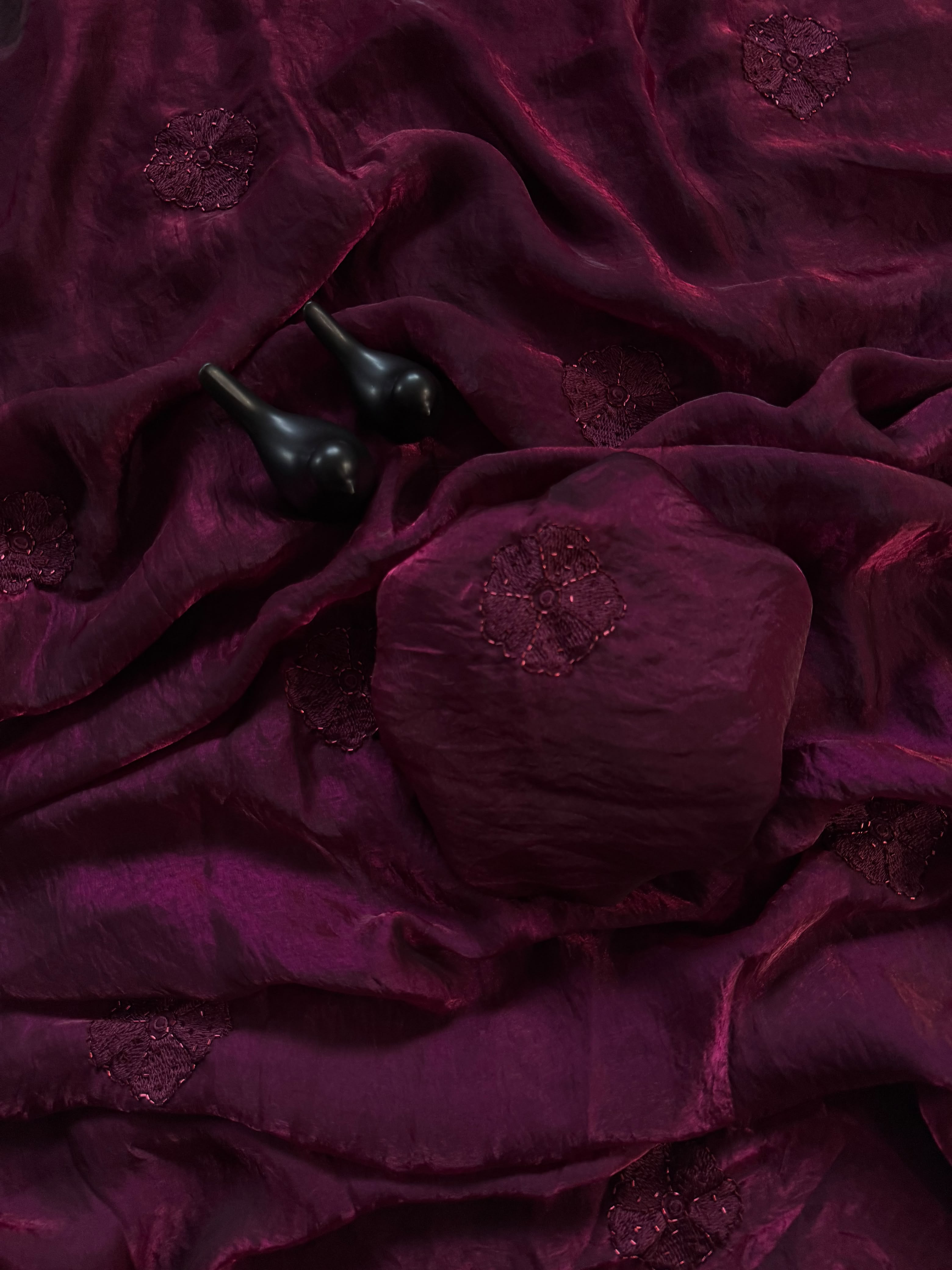Premium Pure Space Fendy Silk Saree with Flower Butti Embroidery – Designer Running Blouse Collection