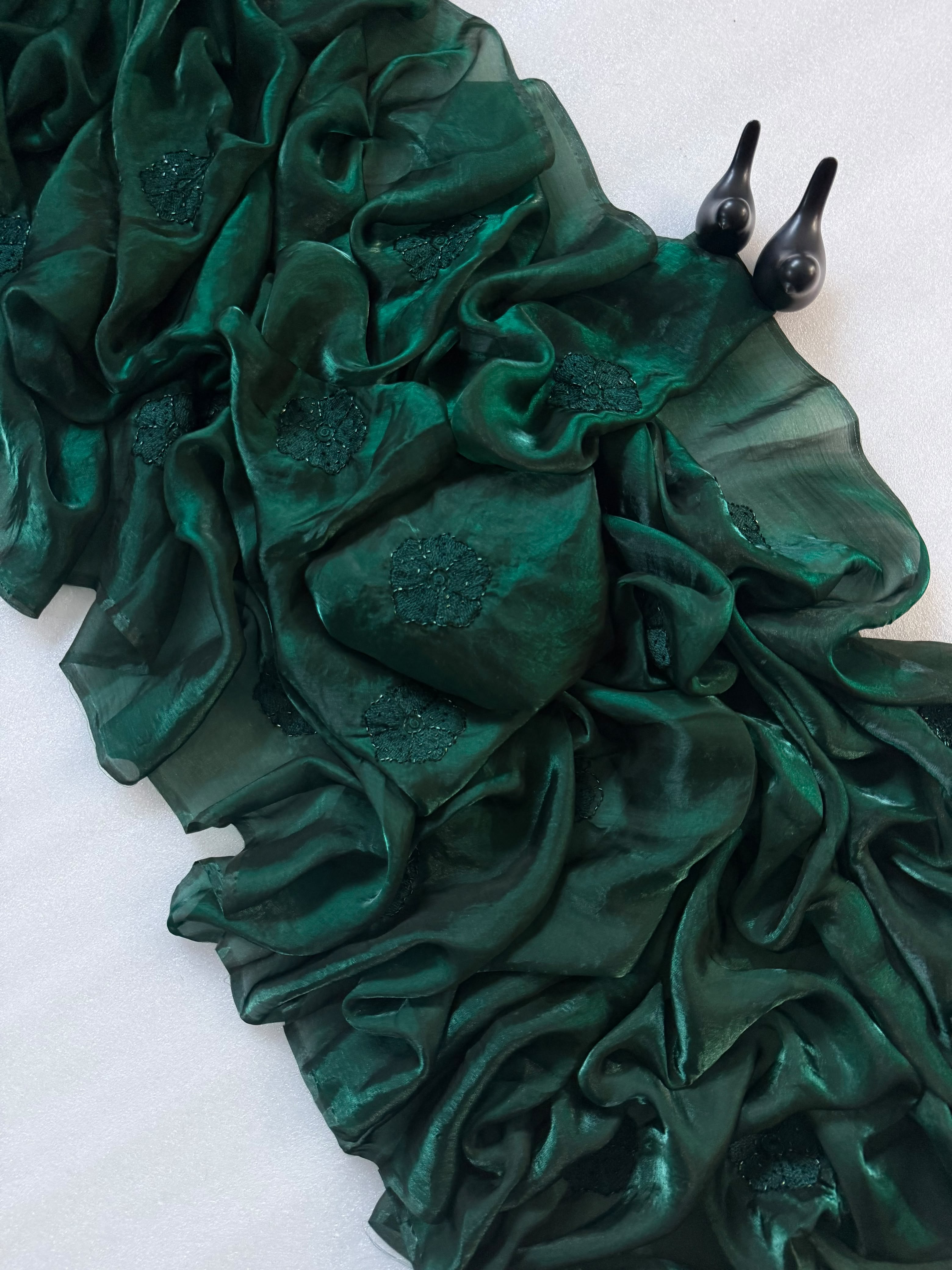 Premium Pure Space Fendy Silk Saree with Flower Butti Embroidery – Designer Running Blouse Collection
