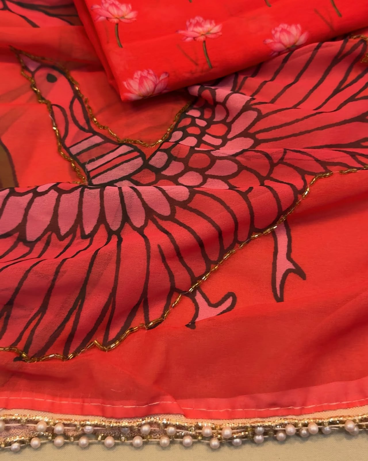 Premium Soft Georgette Silk Saree with Val Moti Handwork – Designer Floral Digital Print Collection