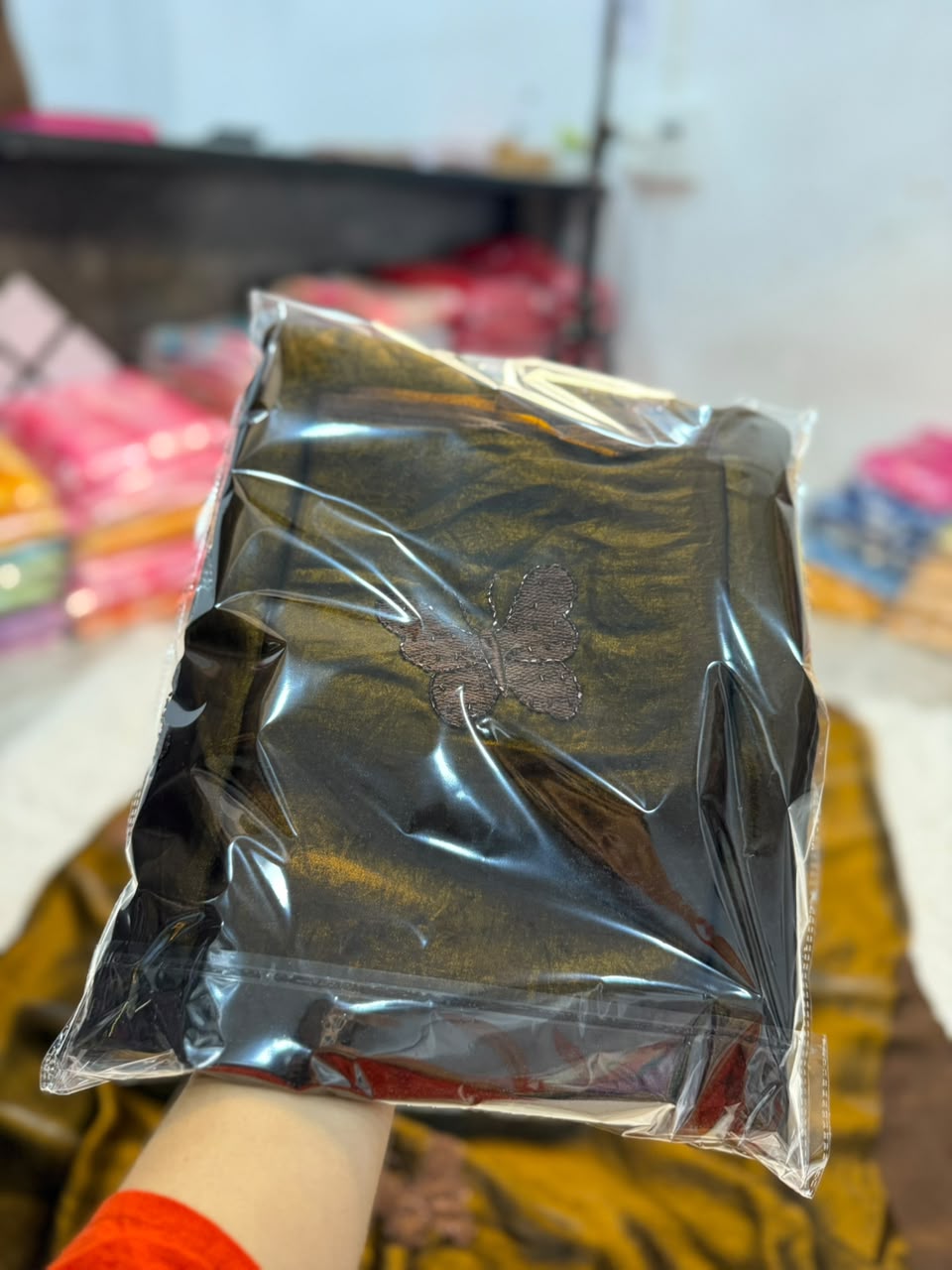 Premium Pure Space Fendy Silk Saree with Butterfly Butti Embroidery – Designer Running Blouse
