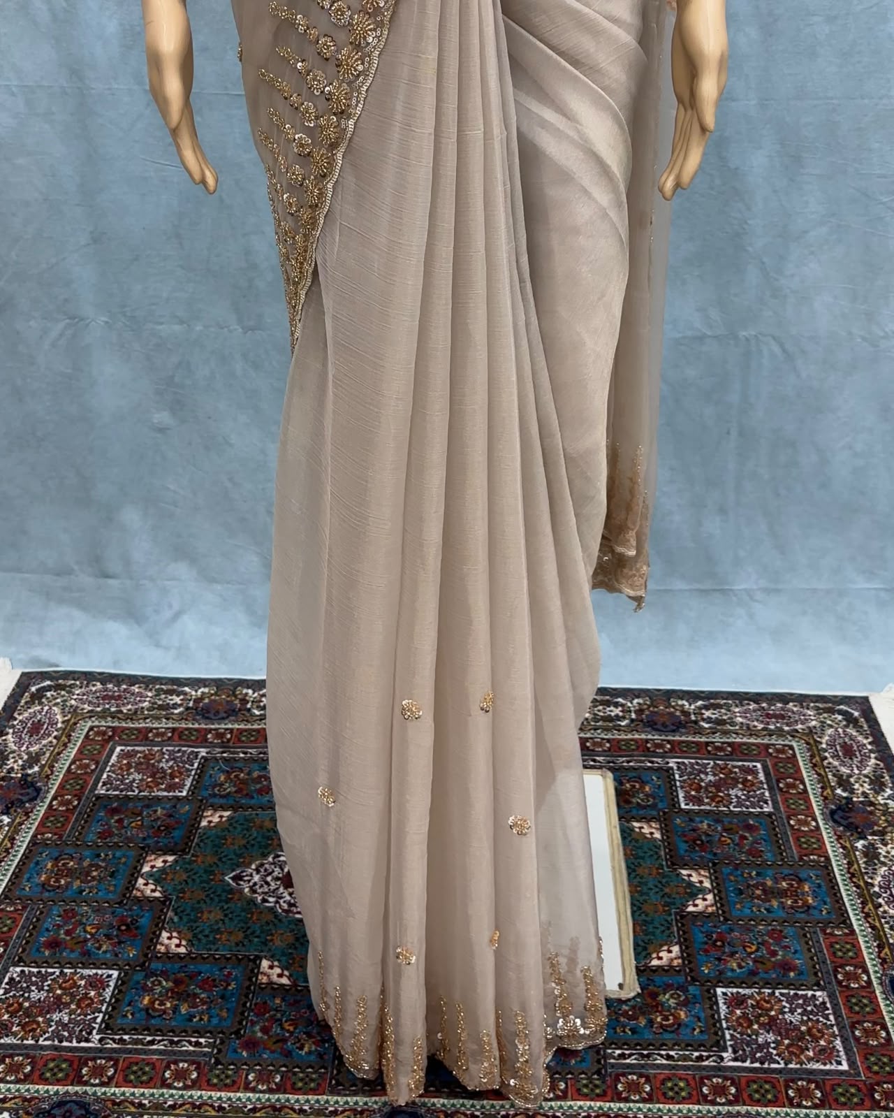 Premium Chiffon Tissue Saree with Beads & Sequence Work – Designer Running Work Blouse