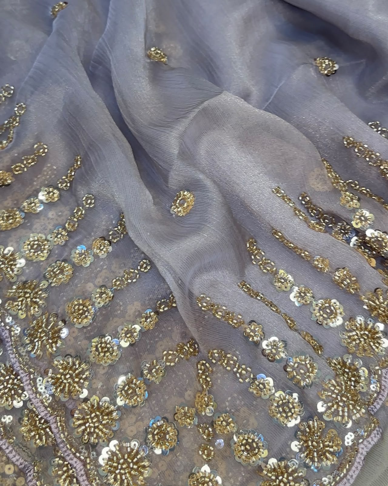 Premium Chiffon Tissue Saree with Beads & Sequence Work – Designer Running Work Blouse