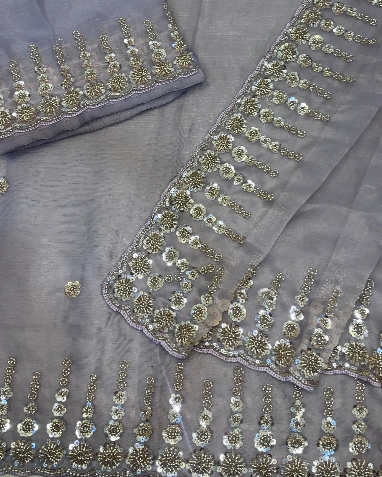 Premium Chiffon Tissue Saree with Beads & Sequence Work – Designer Running Work Blouse