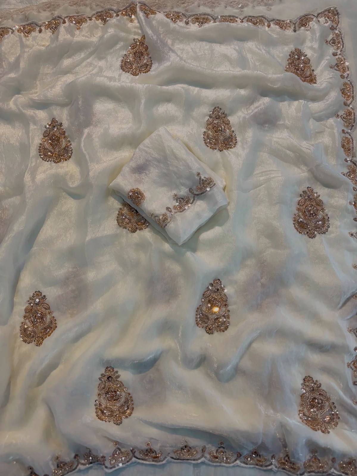 Premium Soft Satin Fandy Silk Sarees with Beads & Sequence Work