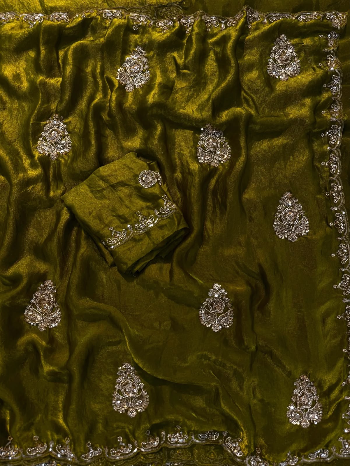 Premium Soft Satin Fandy Silk Sarees with Beads & Sequence Work
