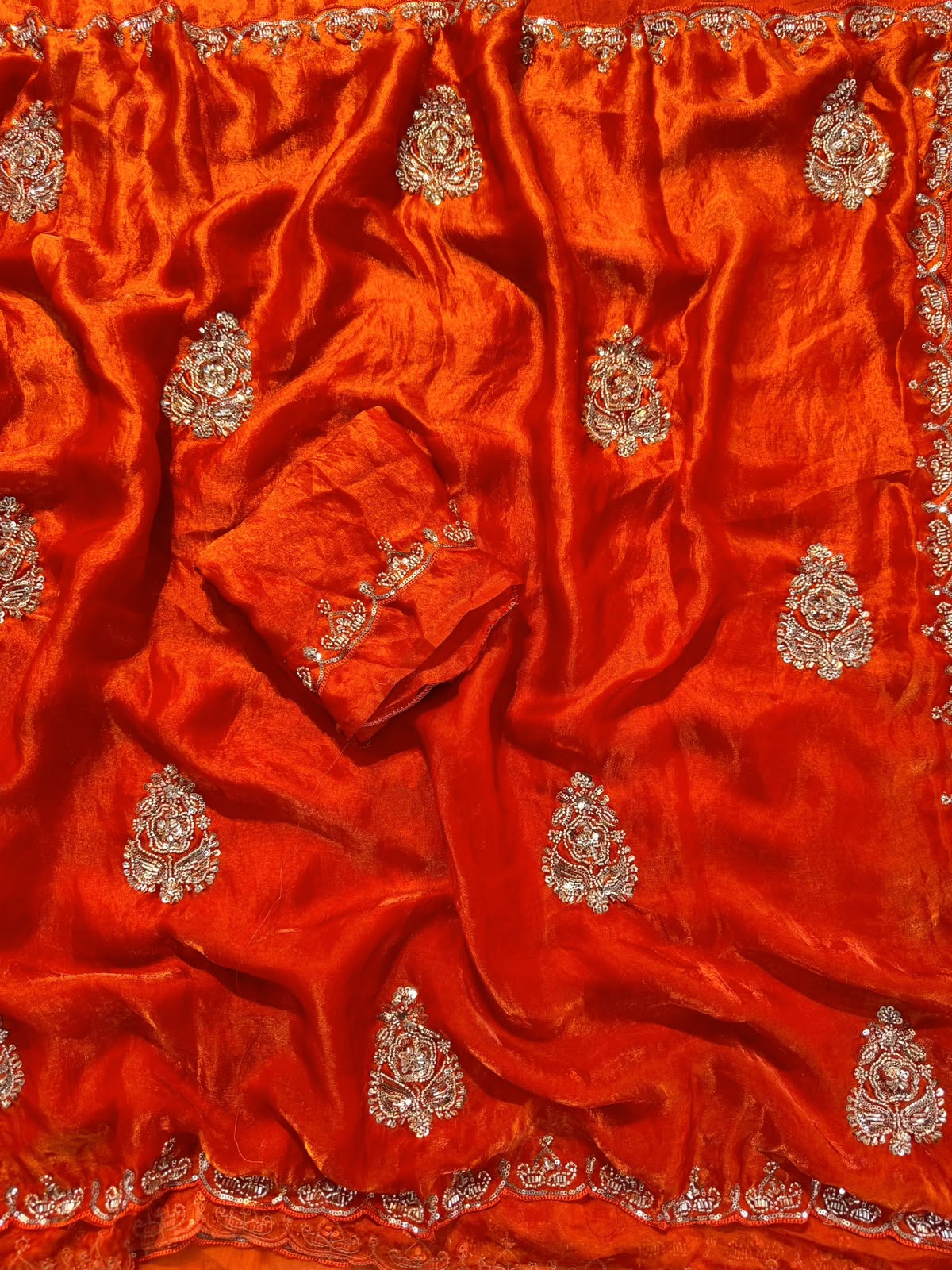 Premium Soft Satin Fandy Silk Sarees with Beads & Sequence Work