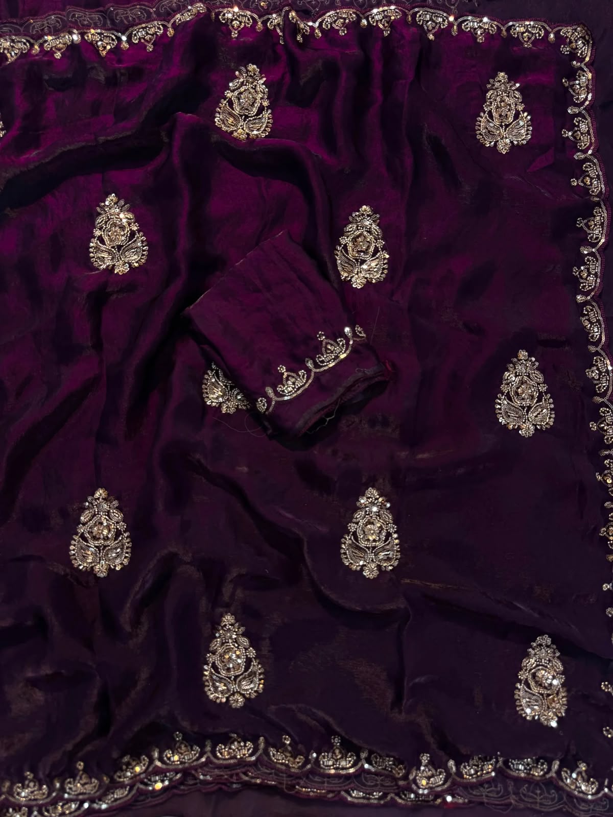 Premium Soft Satin Fandy Silk Sarees with Beads & Sequence Work