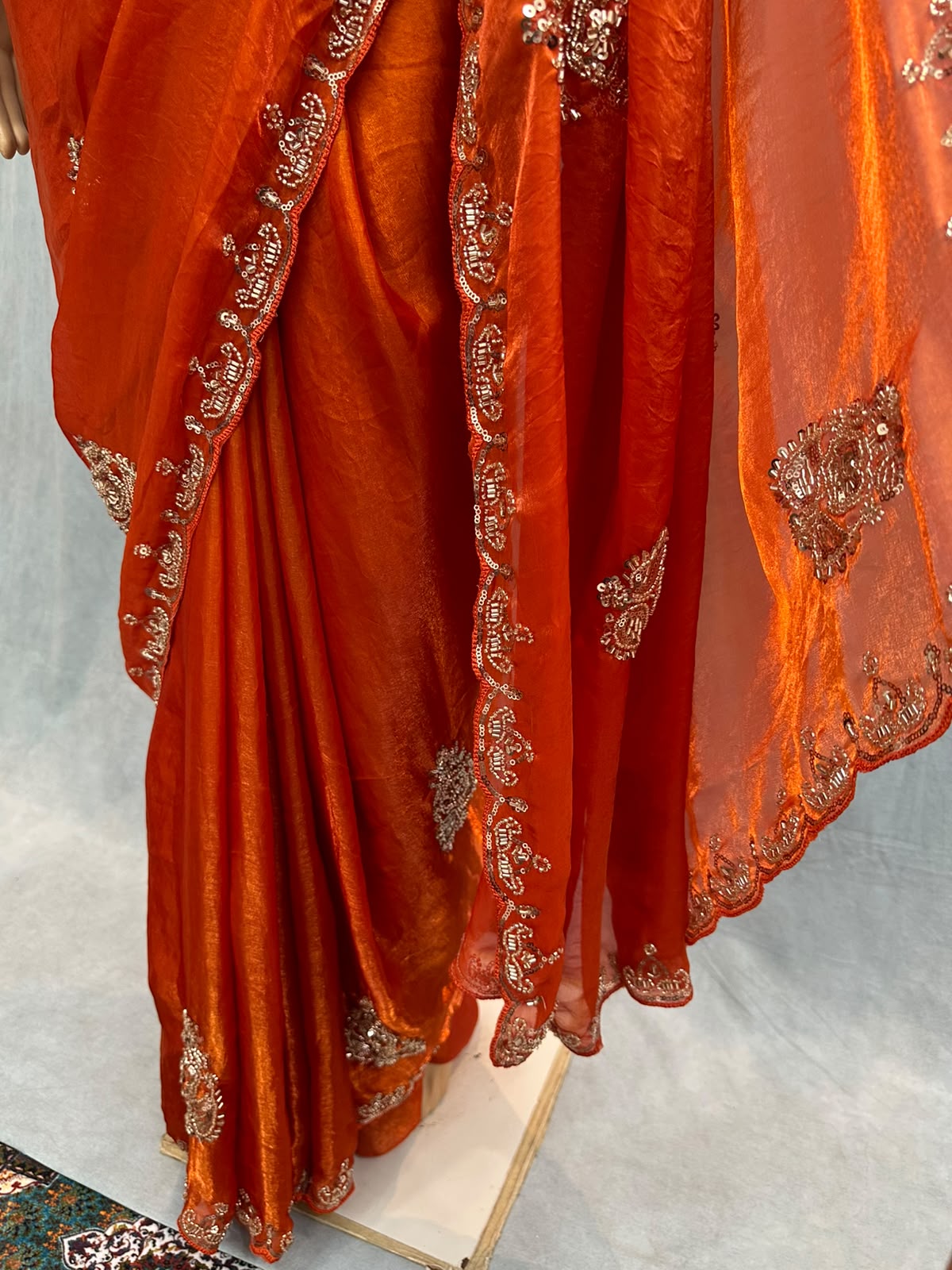 Premium Soft Satin Fandy Silk Sarees with Beads & Sequence Work