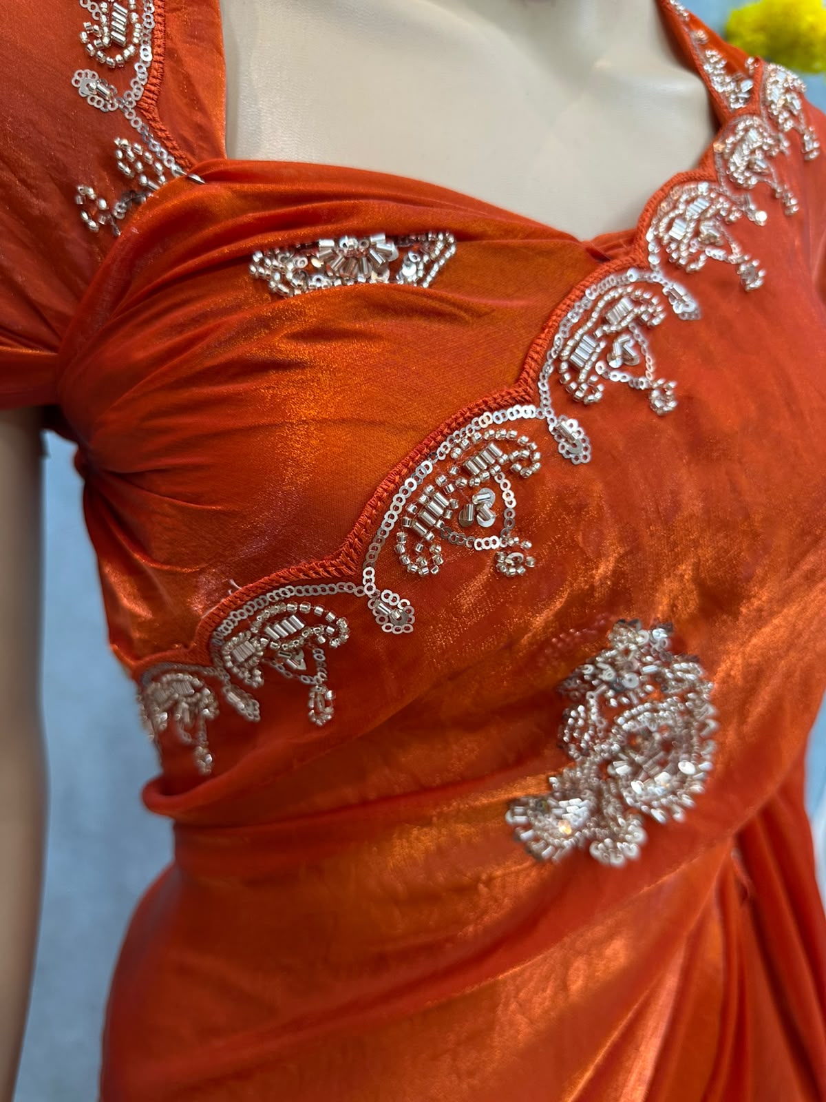 Premium Soft Satin Fandy Silk Sarees with Beads & Sequence Work