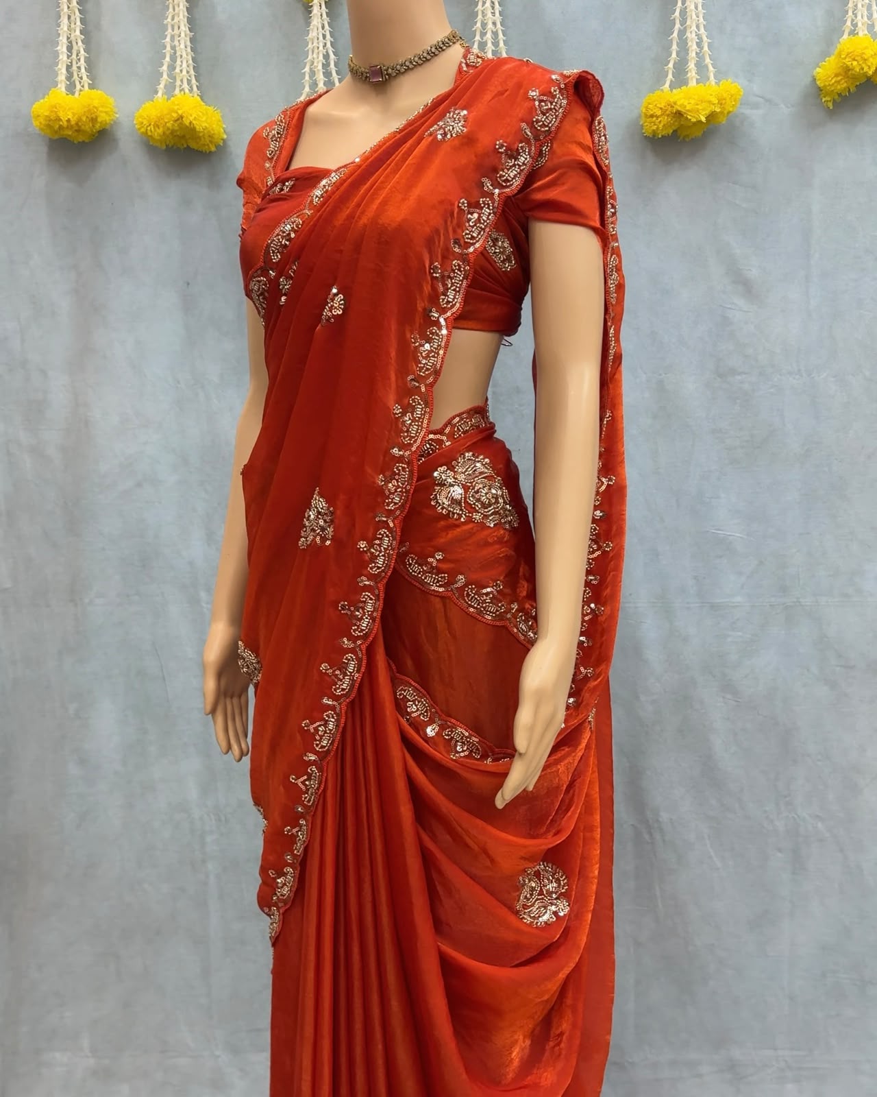 Premium Soft Satin Fandy Silk Sarees with Beads & Sequence Work