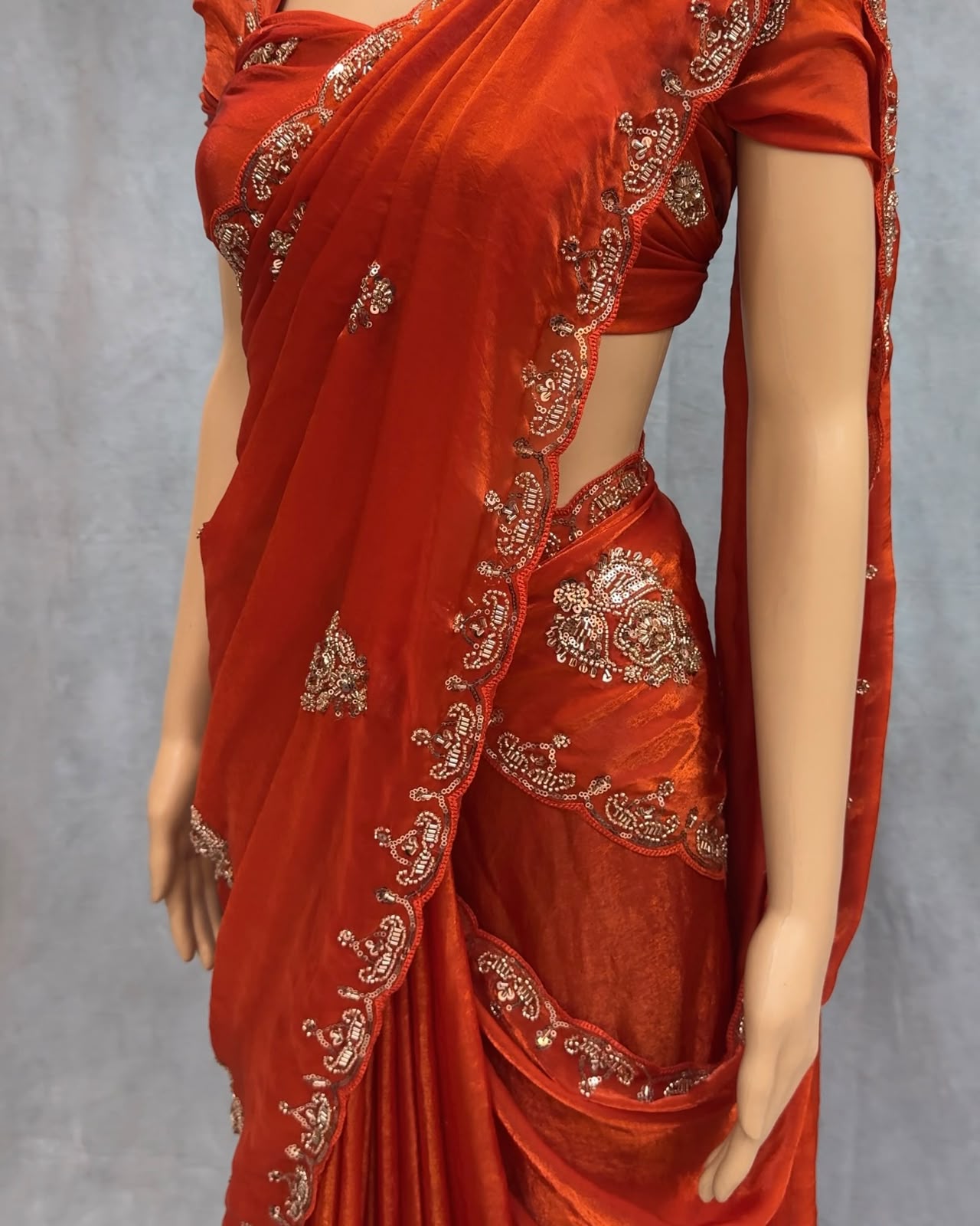 Premium Soft Satin Fandy Silk Sarees with Beads & Sequence Work