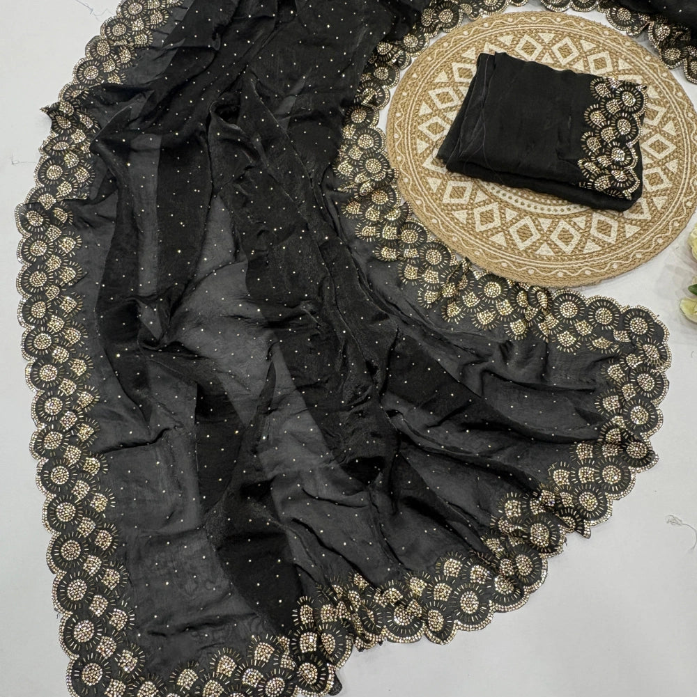 Premium Space Silk Saree with Original Jarkhan Diamond Work