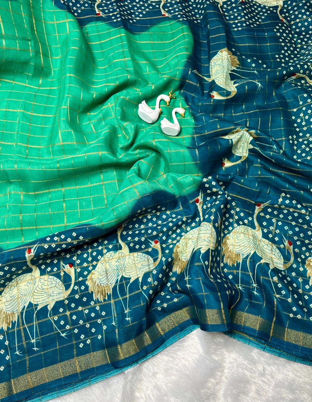 Soft Mul Mul Cotton Silk Saree with Swan Design – Running Blouse Included