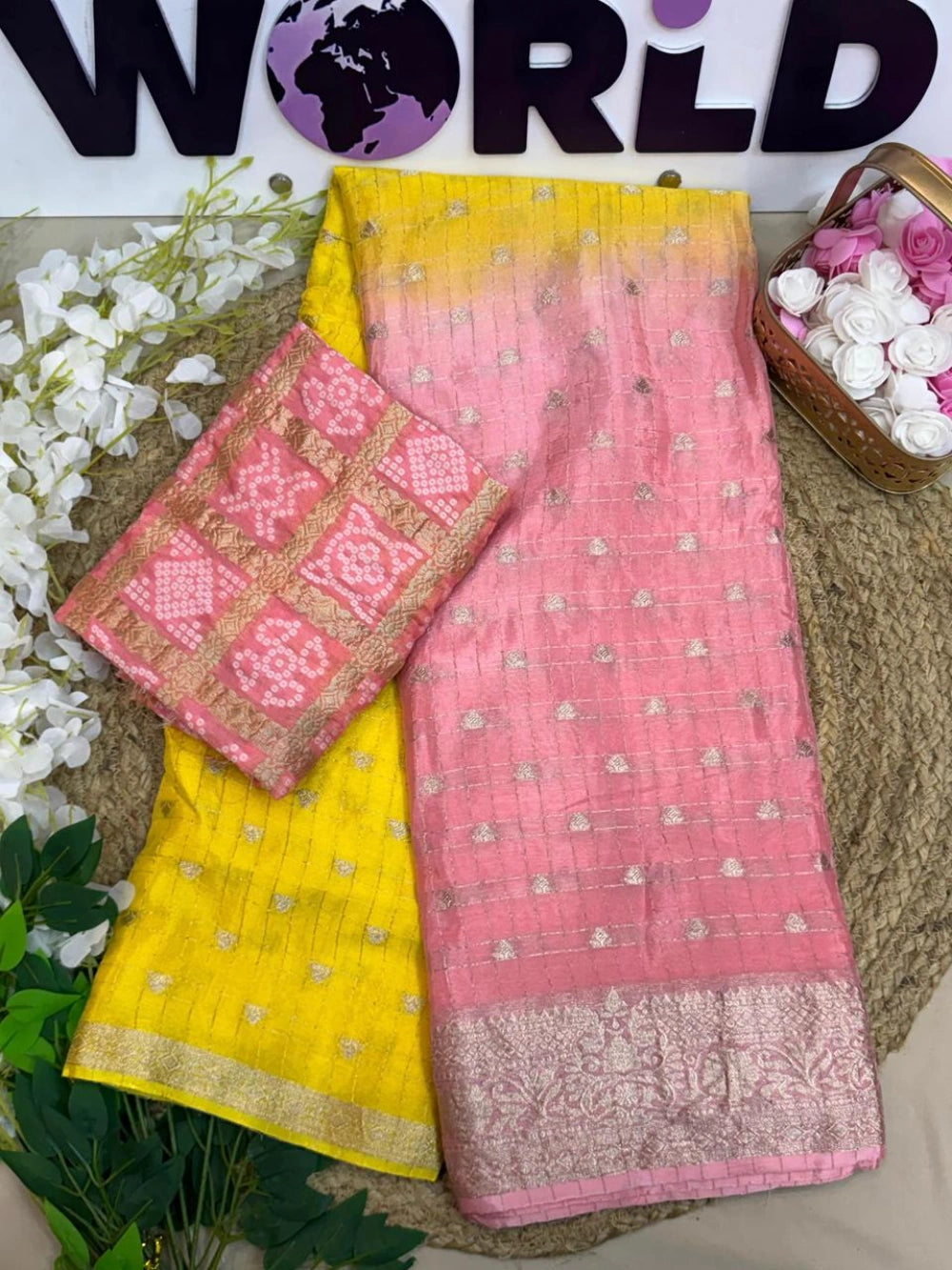 Premium Viscose Georgette Saree with Heavy Bandhani Blouse