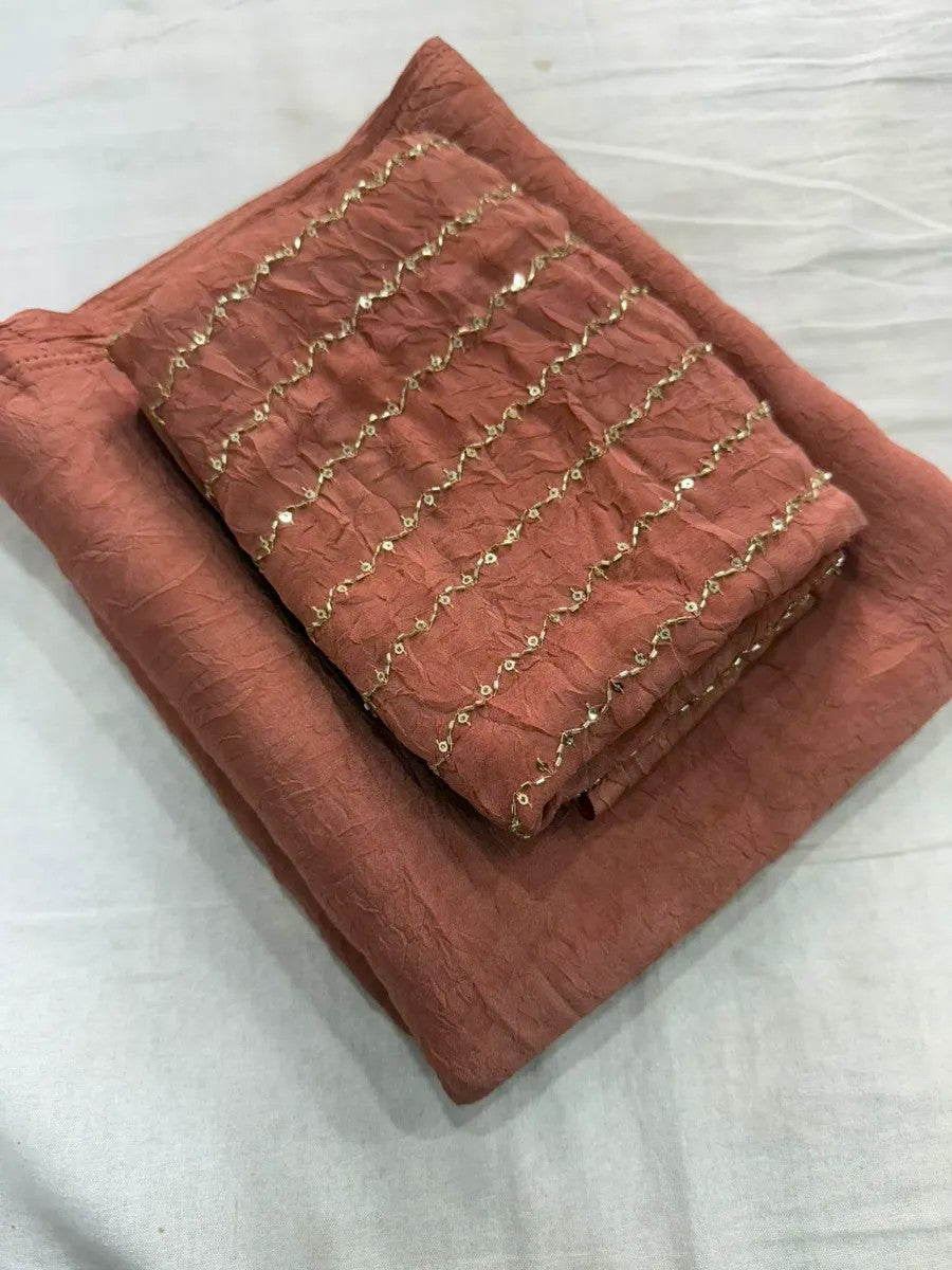 Premium Rangoli Crush Silk Saree with Sequins Bits Blouse
