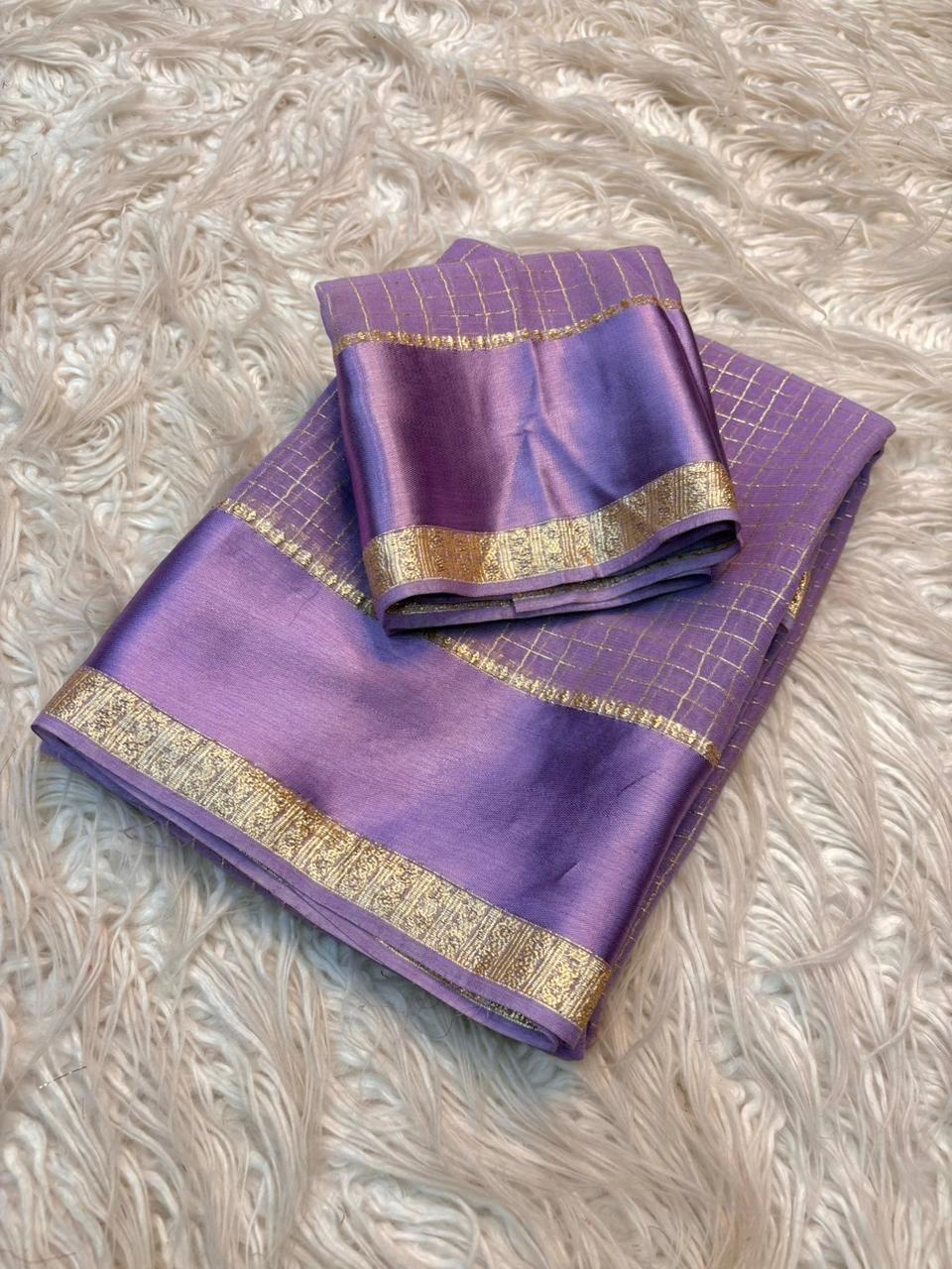 Premium Viscose Georgette Chex Saree with Satin Border