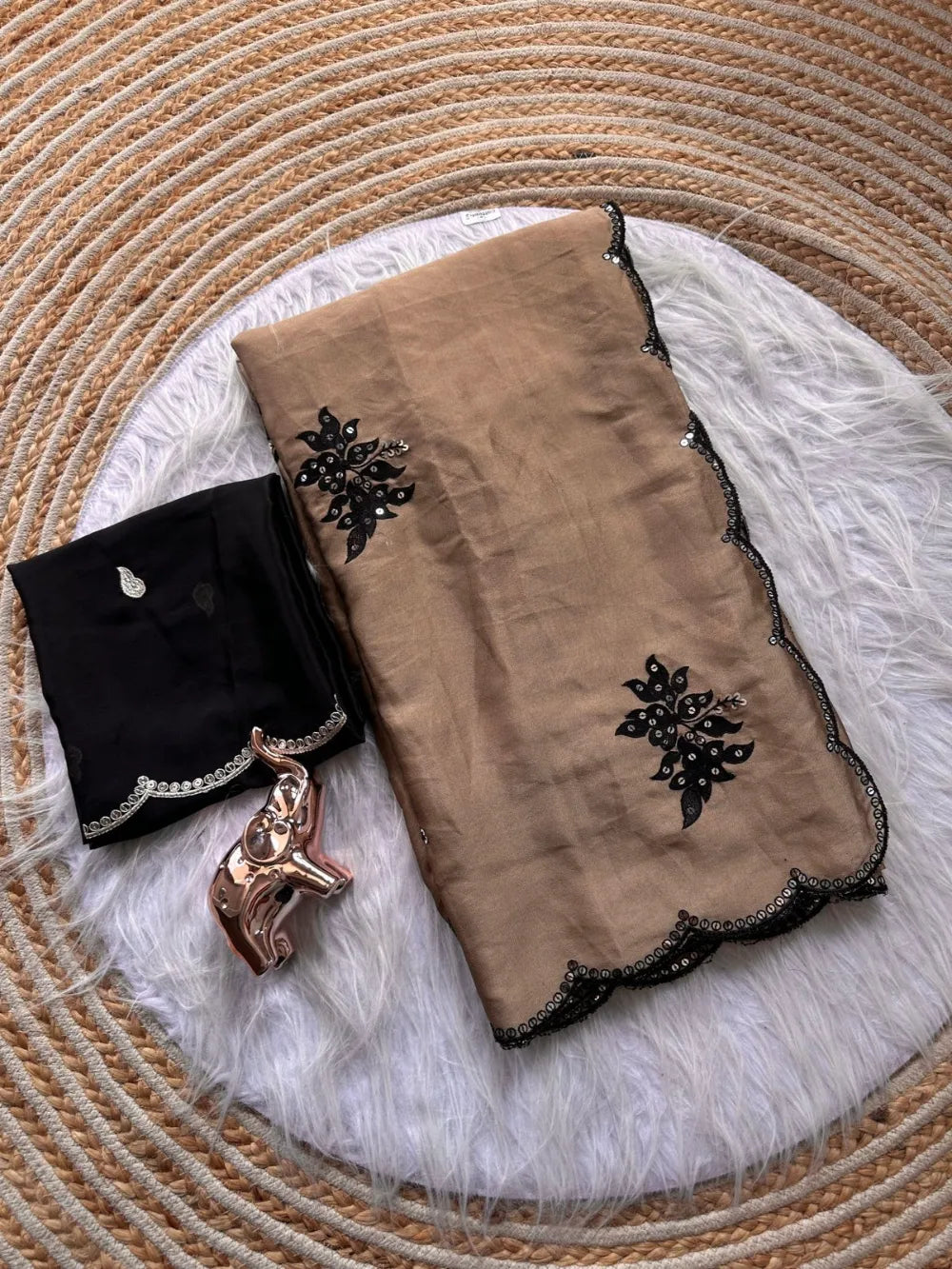 Premium Rangoli Silk Saree with Floral & Butti Embroidery Sequins Work – Matching Blouse
