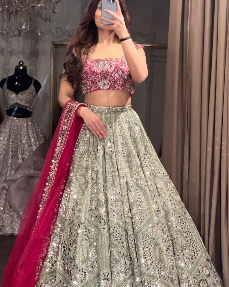 Lavanya The Label Women Pink & Silver-Toned Ready to Wear Lehenga & Blouse  With Dupatta - Absolutely Desi