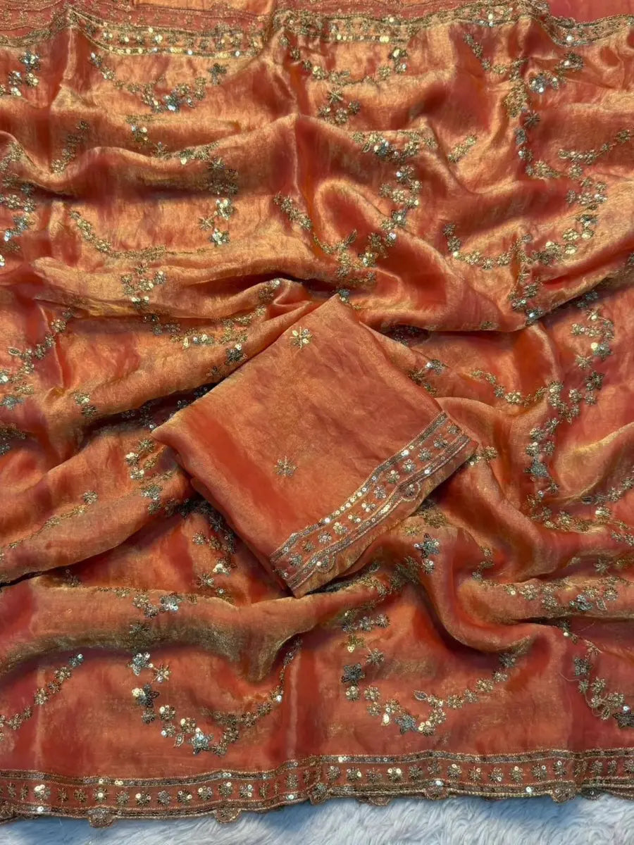 Premium Moss Silk Saree with Multi‑Thread & Sequins Embroidery – Designer Blouse