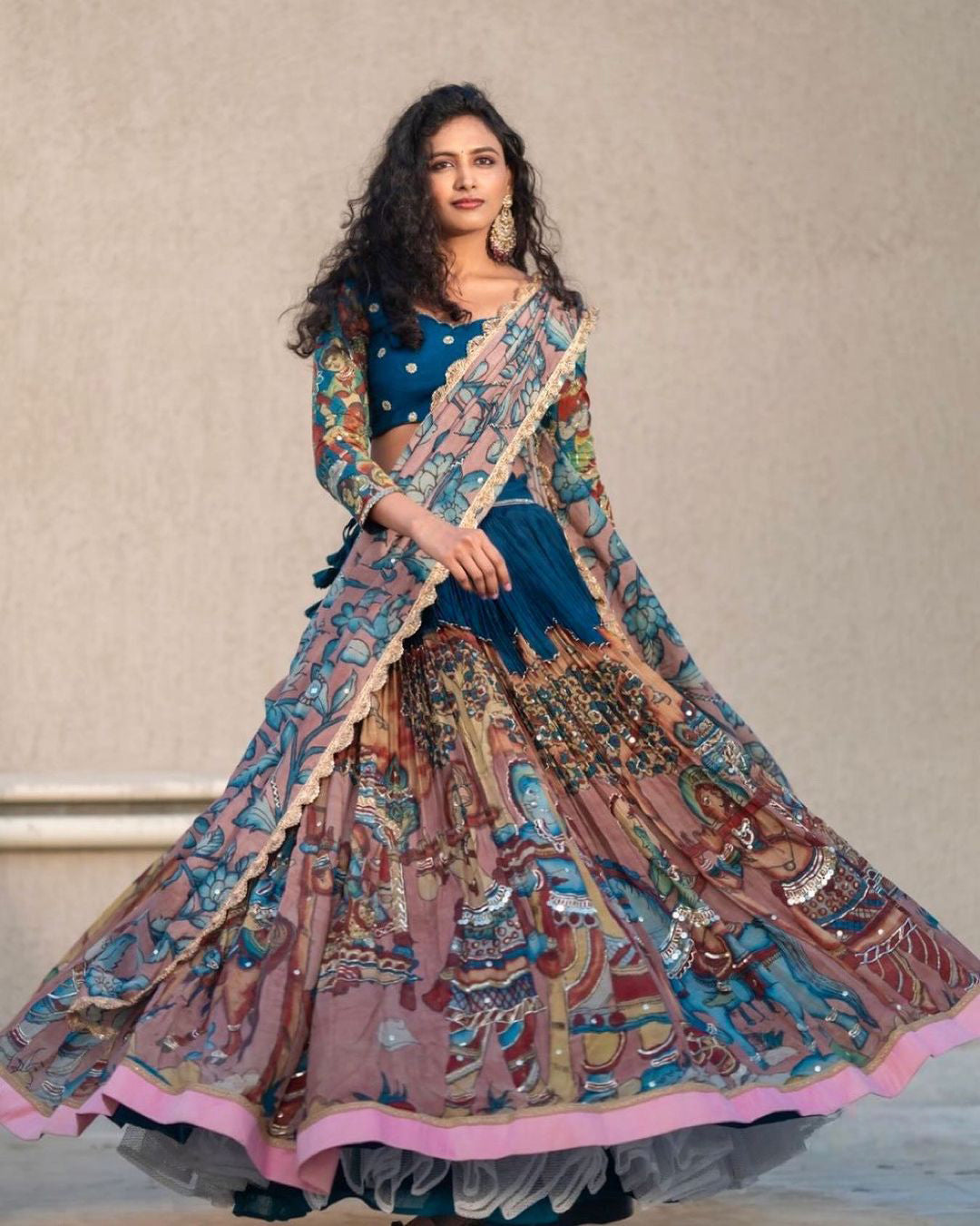 Blue Color Kalamkari Print Lehenga Choli with Chinon Fabric By Swaya World