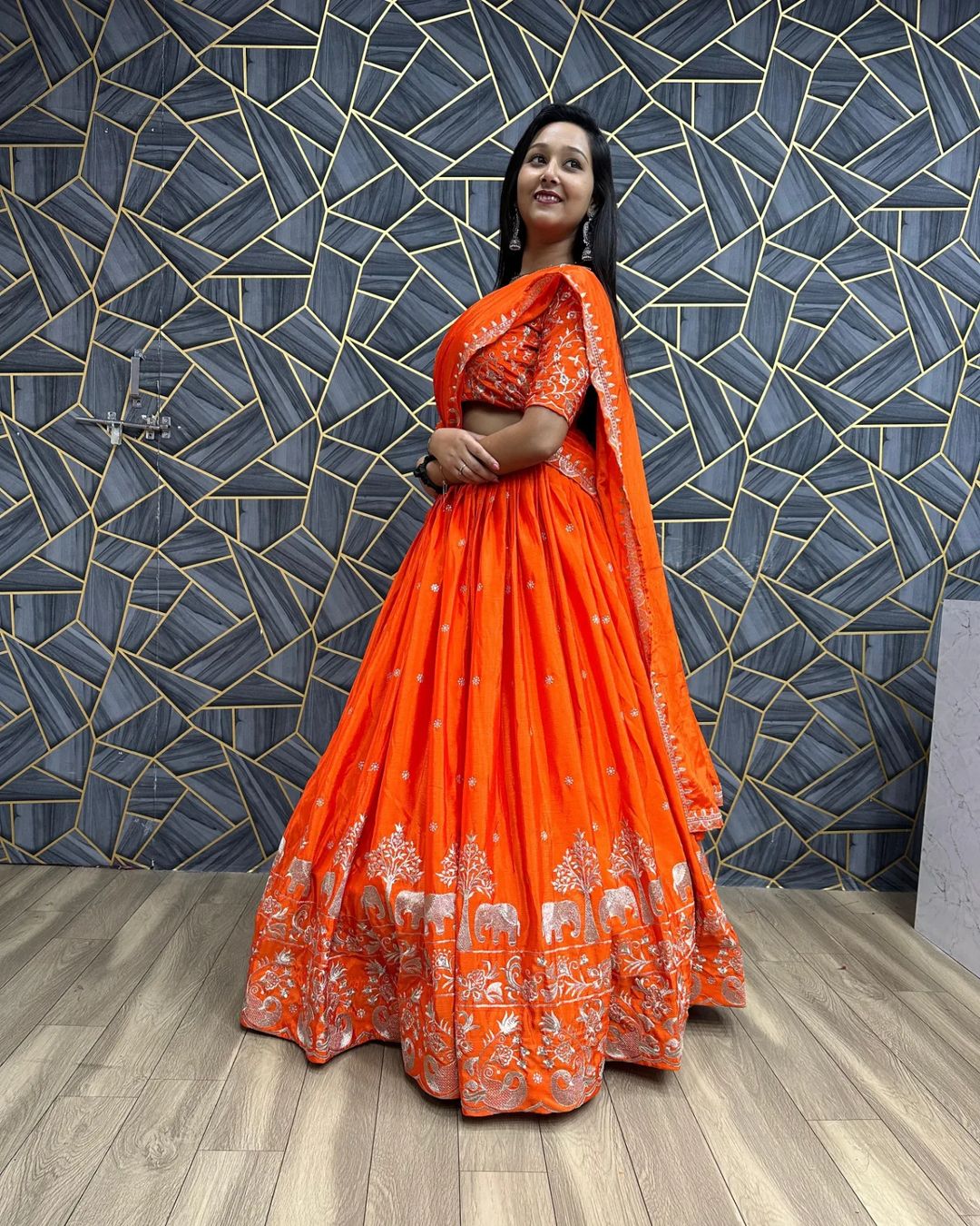 New Embroidery Thread Work Lehenga with Chinon Fabric By Swaya World