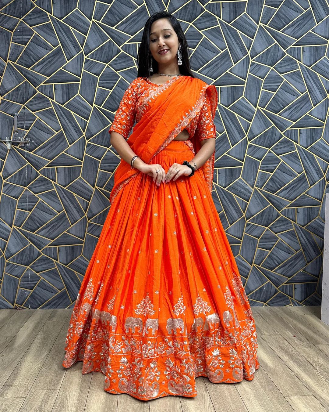 New Embroidery Thread Work Lehenga with Chinon Fabric By Swaya World