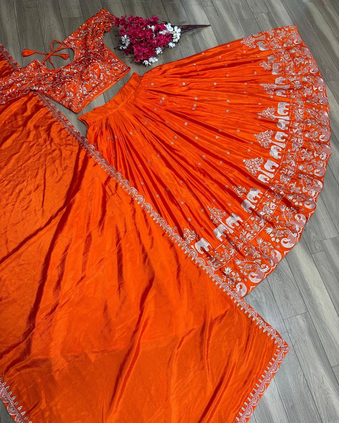 New Embroidery Thread Work Lehenga with Chinon Fabric By Swaya World