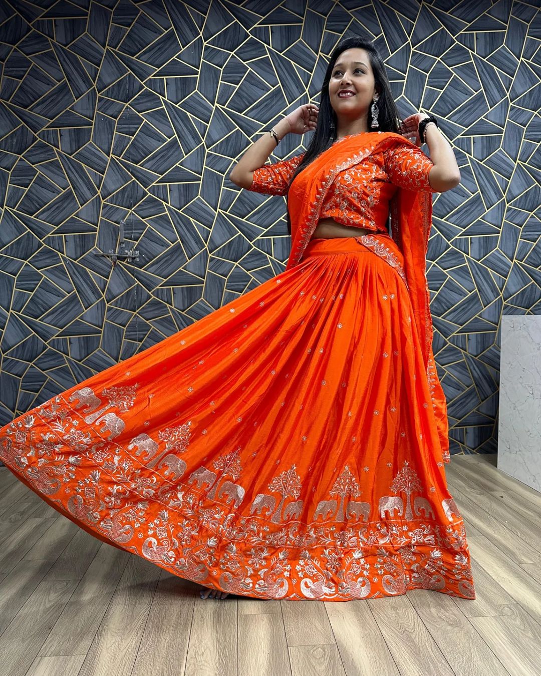 New Embroidery Thread Work Lehenga with Chinon Fabric By Swaya World