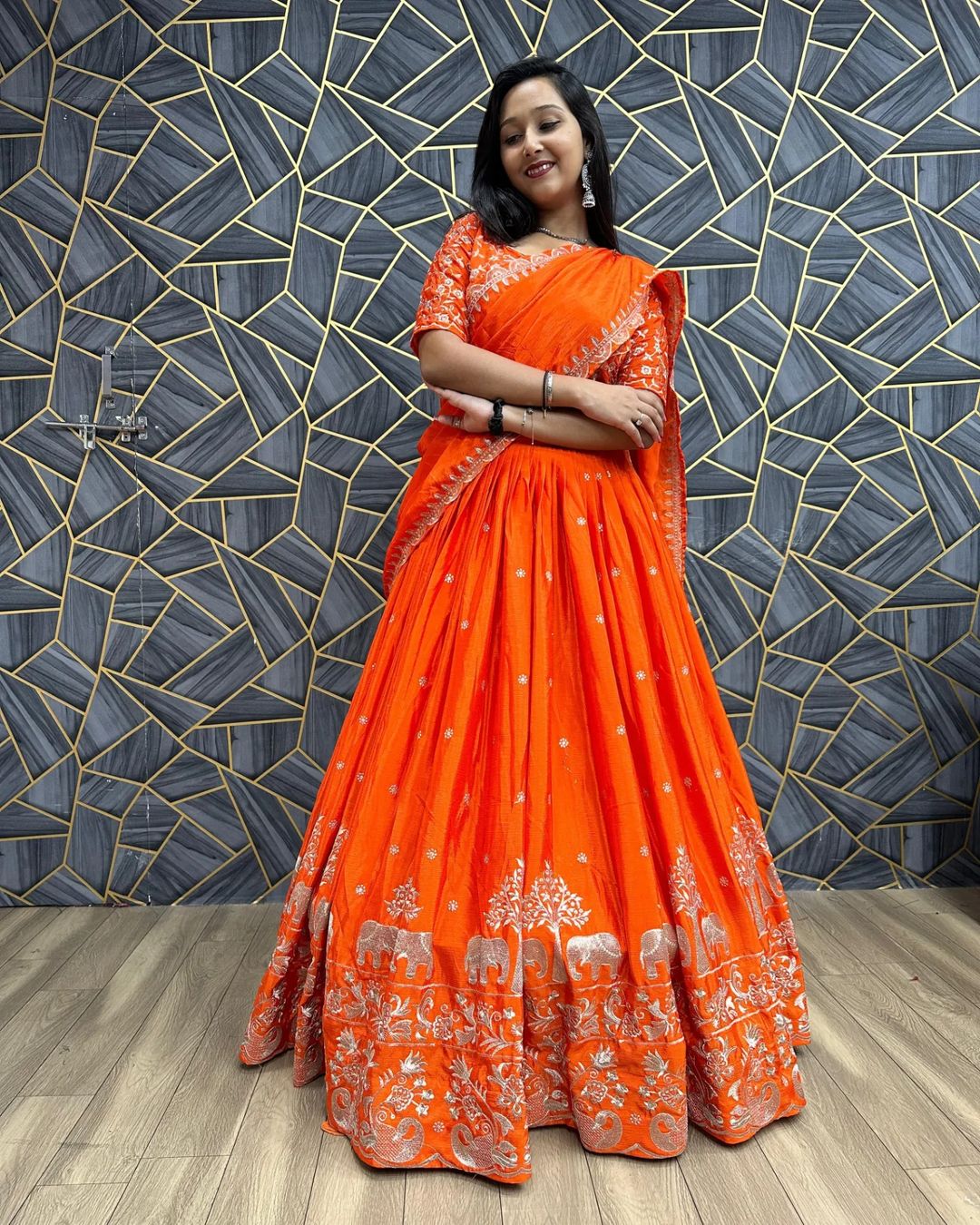 New Embroidery Thread Work Lehenga with Chinon Fabric By Swaya World