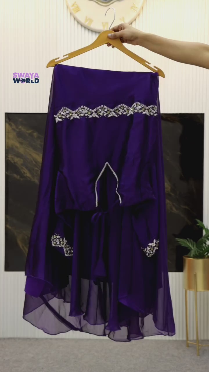 Exclusive Hand Moti Work Designer Purple Gown with Elegant Lace Dupatta - Perfect for Weddings & Festivals - By Swaya World
