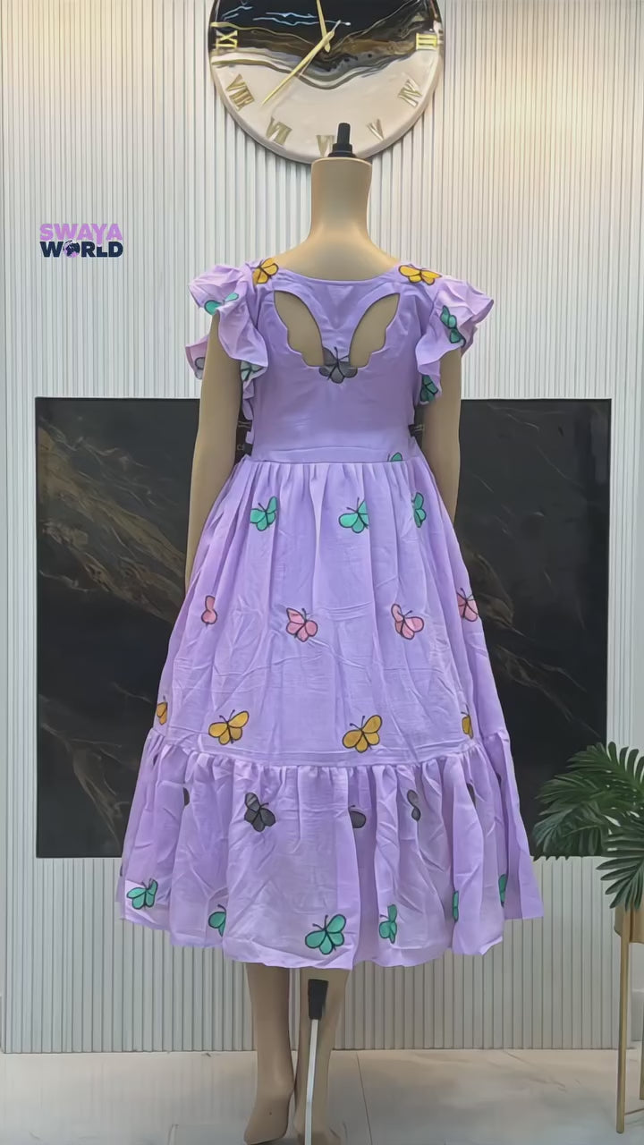 Butterfly Anarkali Gown in Lavender, Magenta, Black, and Yellow - Superhit Design (Sizes S to 3XL) - By Swaya World