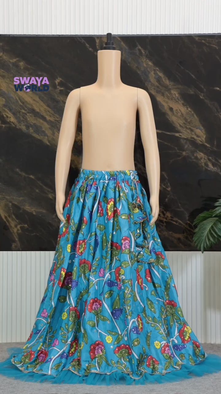 Trending Sequins Embroidered and Printed Work Stitched Kids Lehenga-Blouse (Sizes 2 to 15 Years) - By Swaya World