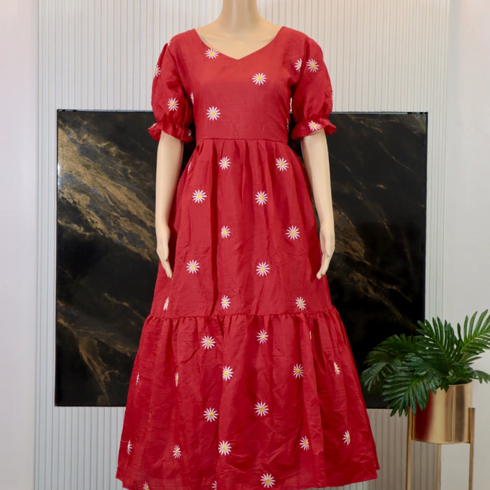Maxi Dress in Red & Lavender