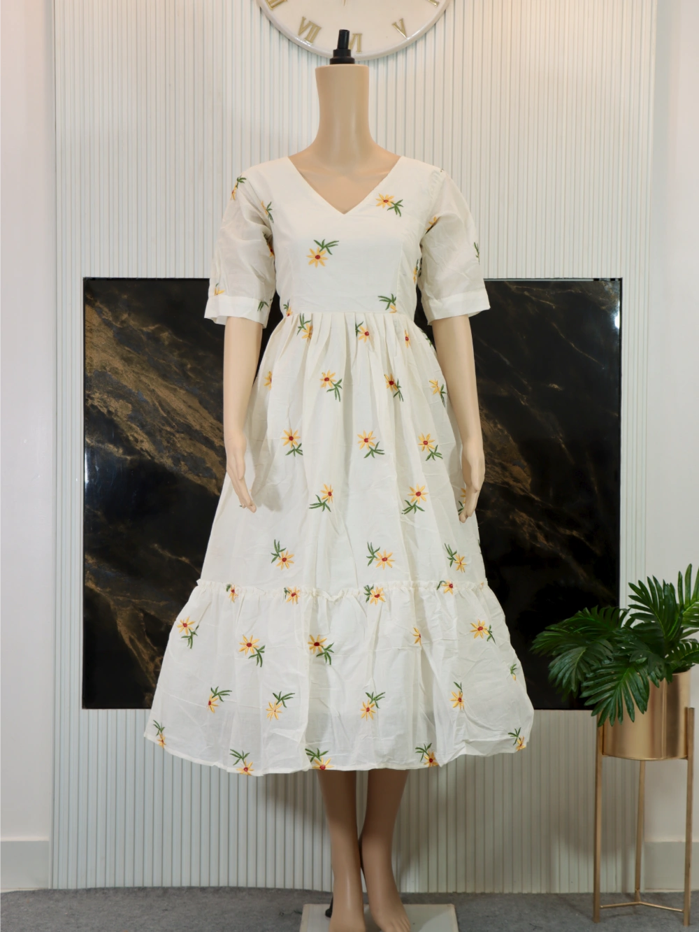 Beautiful Floral Maxi Dress in Cream and Green - By Swaya World