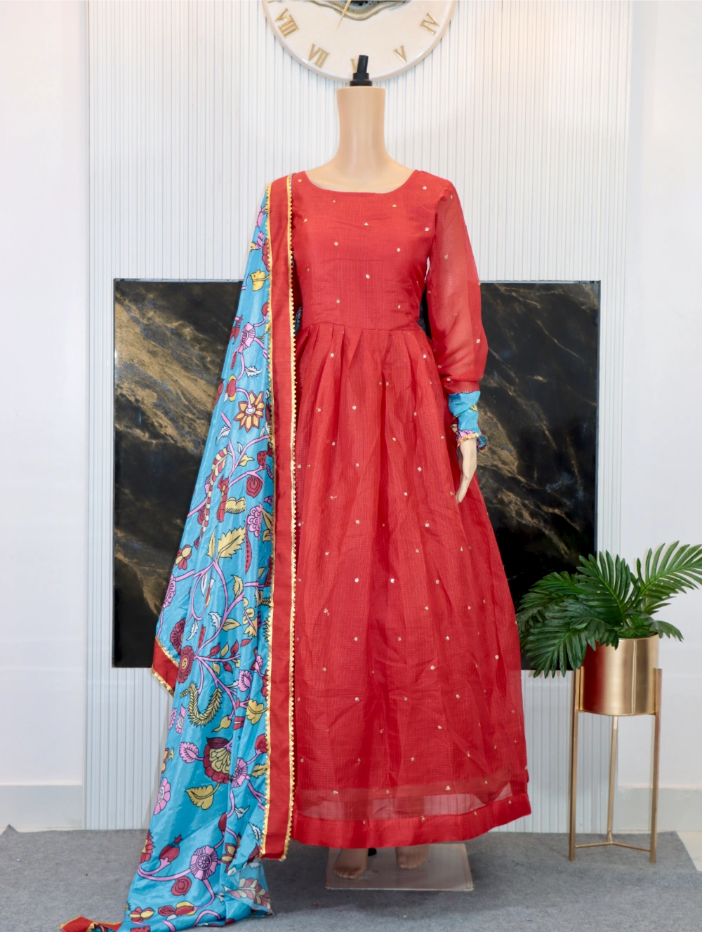 Designer Kota Sequence Work Gown with Digital Print Dupatta (Sizes M to XXL) - By Swaya World