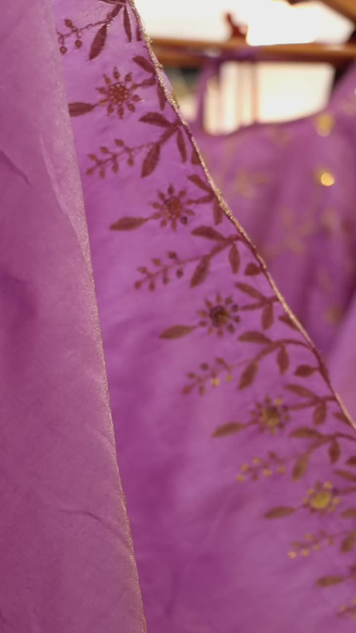 Super Hit Designer Zari & Sequence Work Tissue Silk Gown with Cut Work Dupatta in Purple, Maroon, and Orange (Sizes M to XXL) - By Swaya World