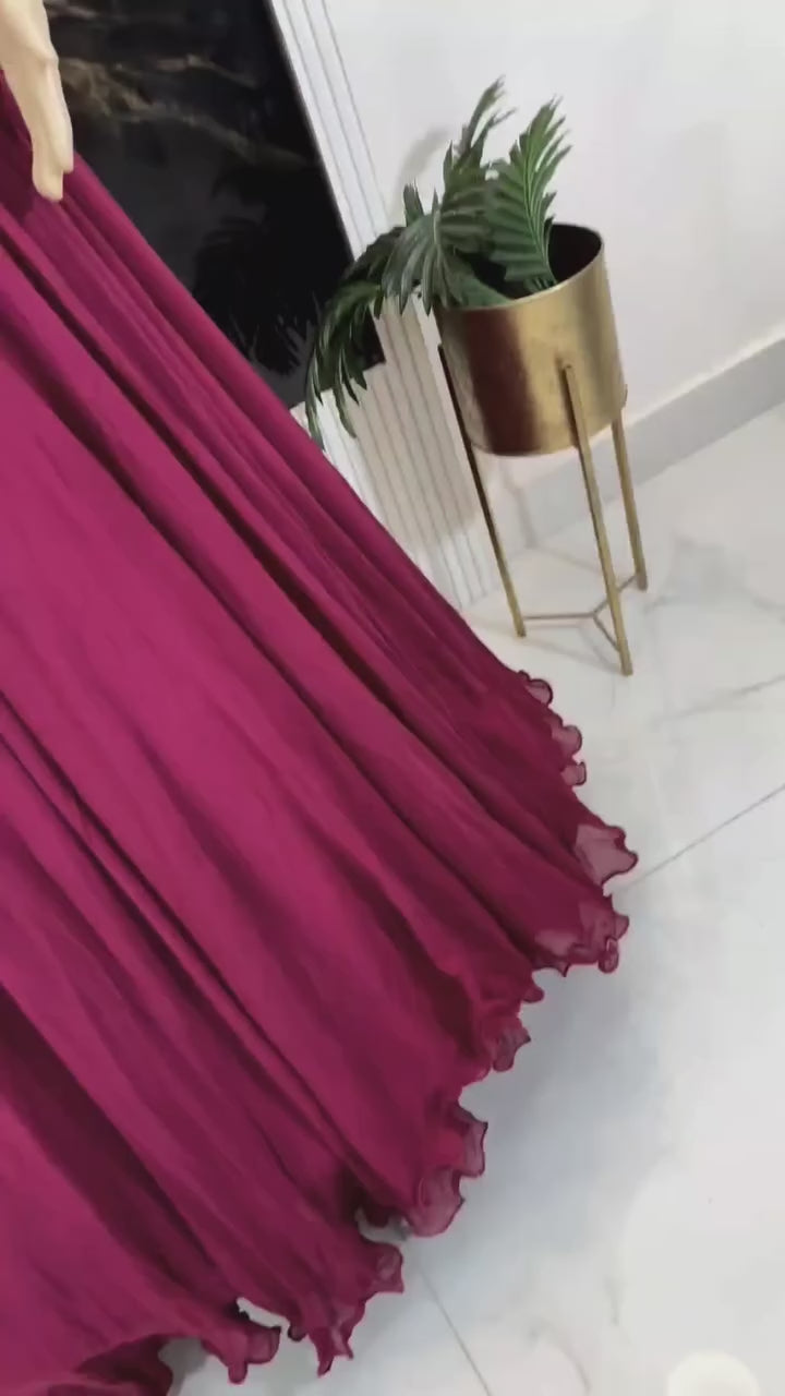 Magenta Pure Georgette Long Frock with Corset Back & Full Ghera – By Swaya World